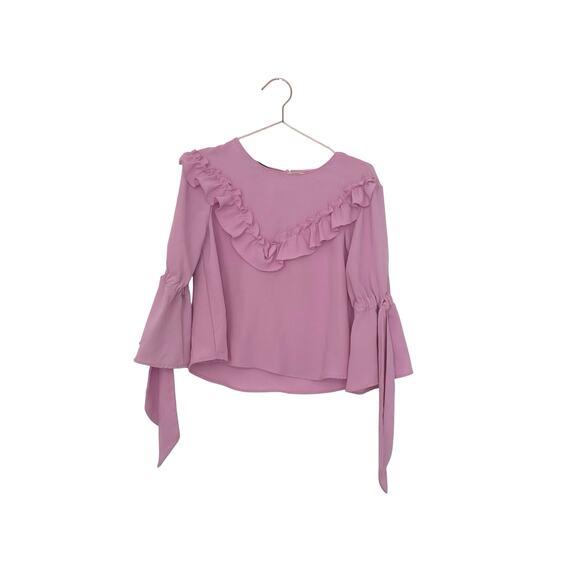 Zara basic pink ruffle blouse with tie sleeves size small - Picture 2 of 7